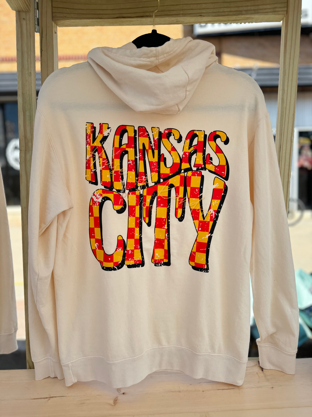 Front & Back Checker KC Hoodie - Ivory