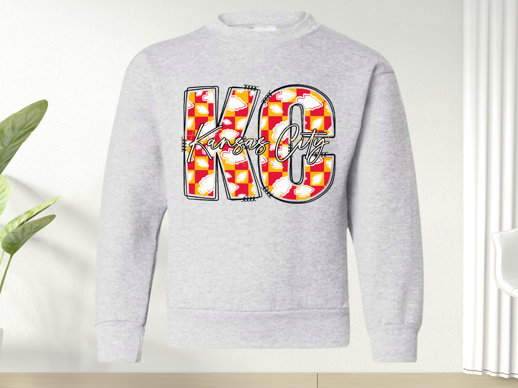 Youth Gray KC Chiefs Checker Sweatshirt