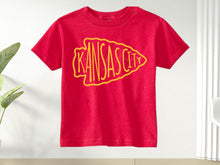 Load image into Gallery viewer, Toddler KC Chiefs Throwback Tee, Chiefs Shirt, Chiefs apparel, Kansas City, Travis Kelce, Mahomes shirt, retro chiefs, vintage chiefs
